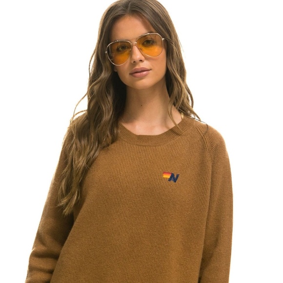 Aviator Nation Camel Cashmere Vintage 2 Logo Sweater Unisex size XL